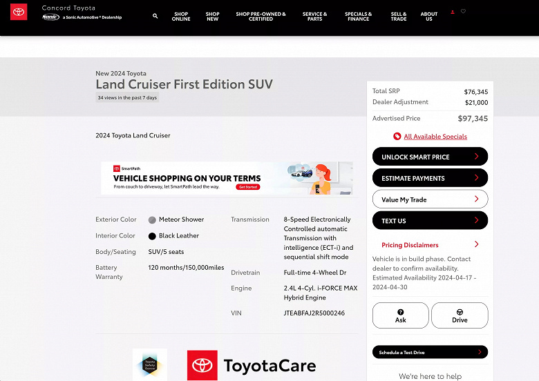 20 тыс. долларов за «допы»? На фоне ажиотажа вокруг нового Toyota Land Cruiser 2024 цены в США взлетели до 100 тыс. долларов